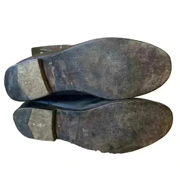 COACH CHRISSI BLACK LEATHER WITH MONOGRAM LOGO PLAID EQUESTRIAN BOOTS SIZE 8.5 - Picture 3 of 10